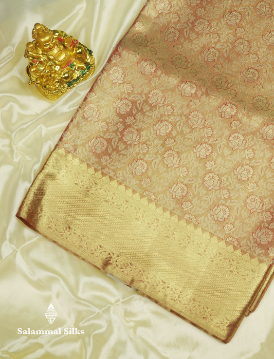 Orange Tissue Bridal Pure Kanjivaram Silk Saree With Self Border