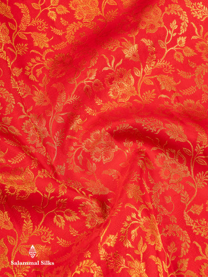 Korvai Beautiful Chilly Red Pure Kanjivaram Silk Saree Pure Zari With Contrast Light Pink Traditional Border