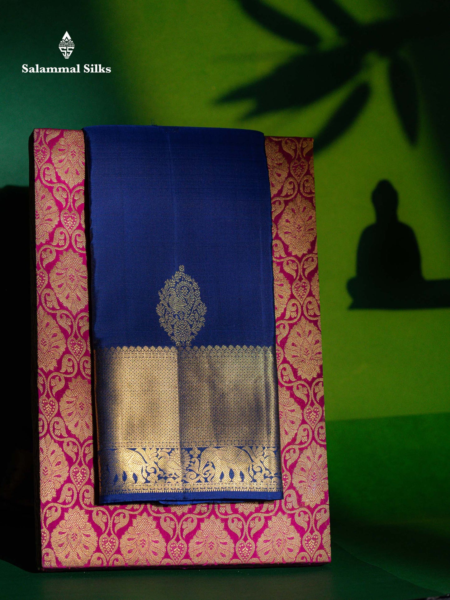 Beautiful Dual Tone Blue Pure Kanjivaram Silk Saree With Traditional Evening Morning Border