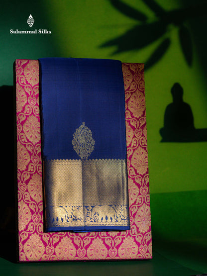 Beautiful Dual Tone Blue Pure Kanjivaram Silk Saree With Traditional Evening Morning Border