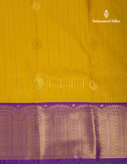 Beautiful Mustard Yellow Semi Silk Saree With Contrast Dark Purple Traditional Evening Morning Border