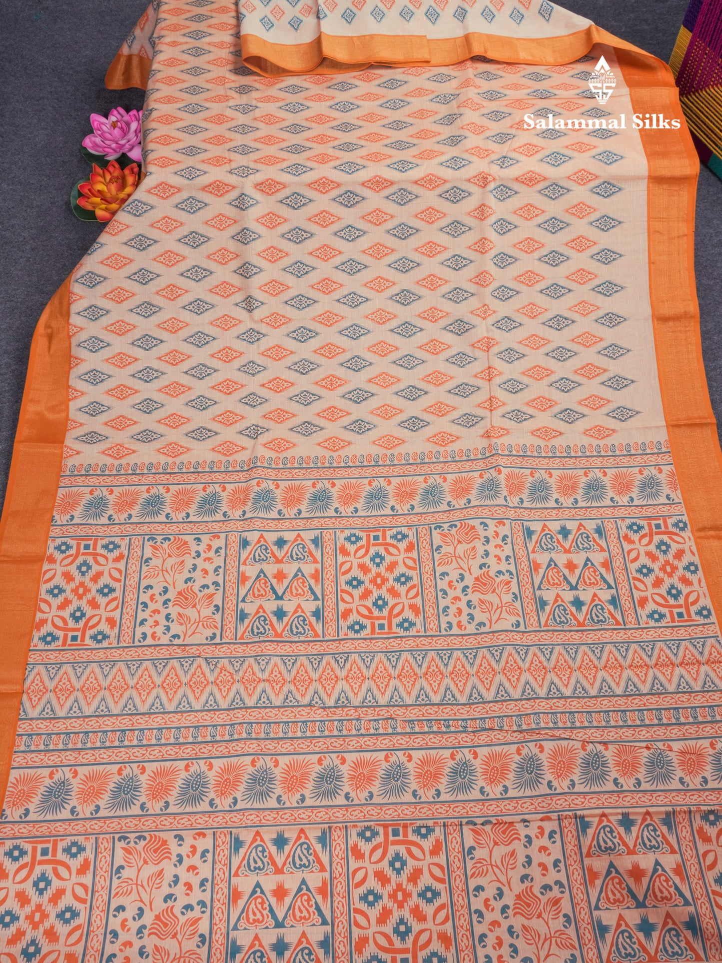 Pastel Blue Colour Printed Pure Cotton Saree With Ribbon Border