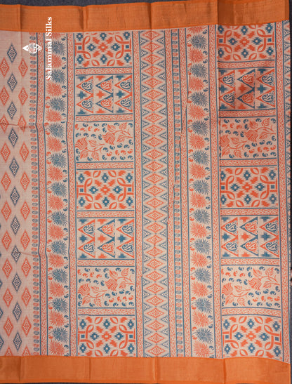 Pastel Blue Colour Printed Pure Cotton Saree With Ribbon Border