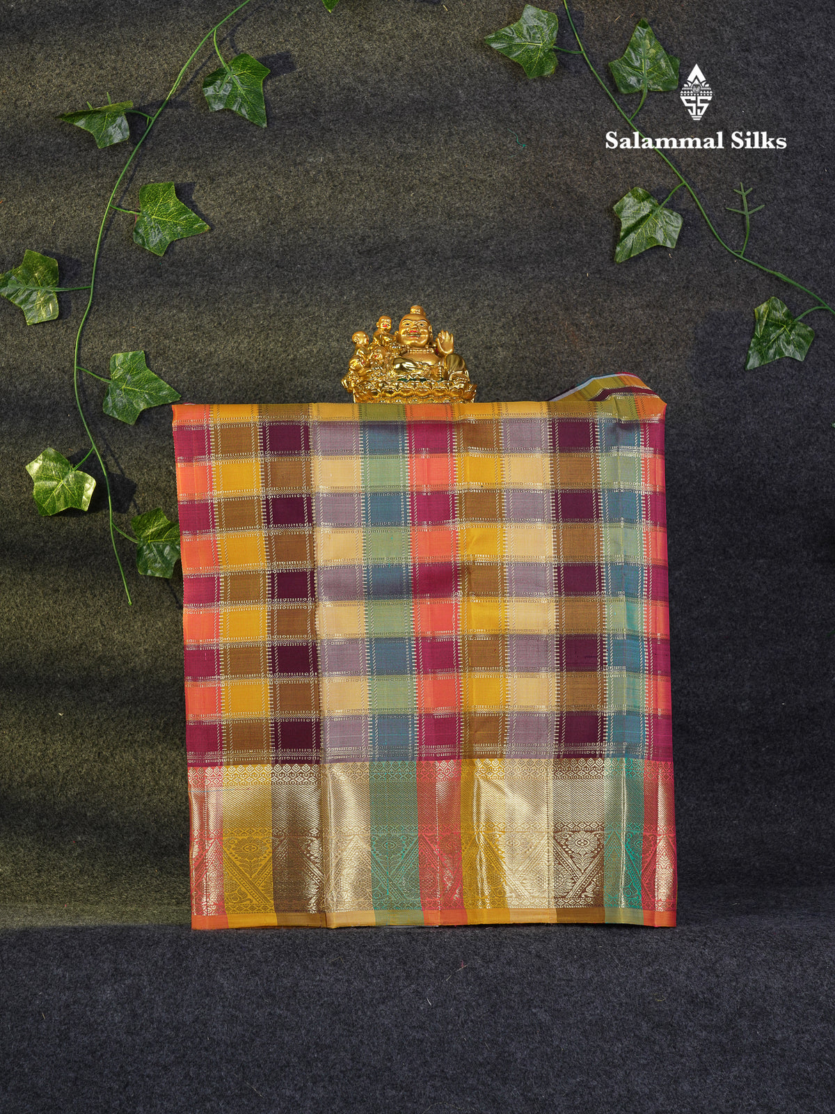 Beautiful Pure Silk Pattu Pavadai Checks (Multicolour) With Contrast Cream Yellow Blouse 18"