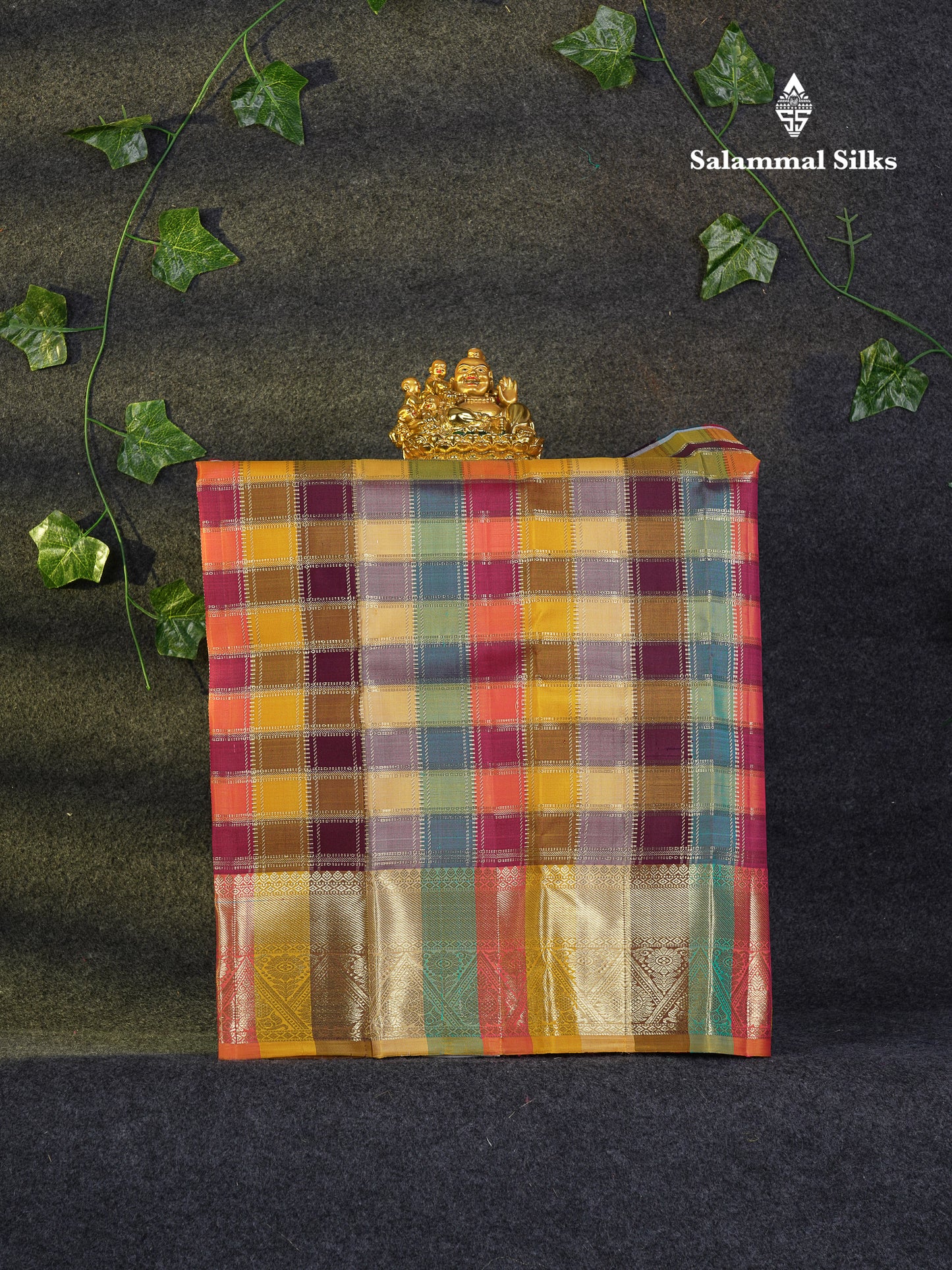 Beautiful Pure Silk Pattu Pavadai Checks (Multicolour) With Contrast Cream Yellow Blouse 18"