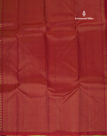 Lemon Yellow Zari Small Checks Pure Kanjivaram Silk Saree with Contrast Blouse