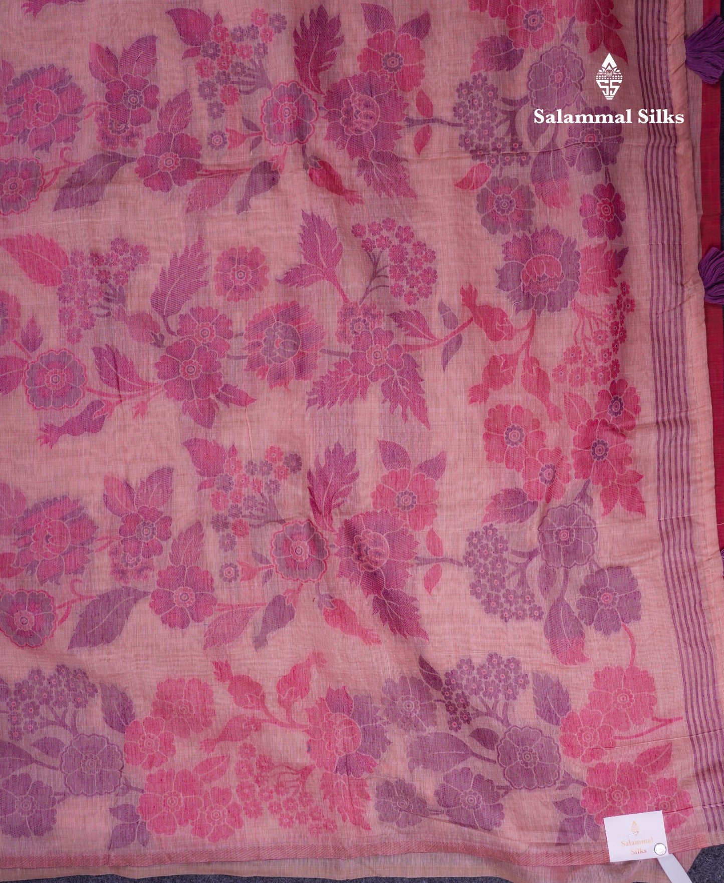 Beautiful Dark Peach Muga Cotton Saree With Contrast Maroon Blouse
