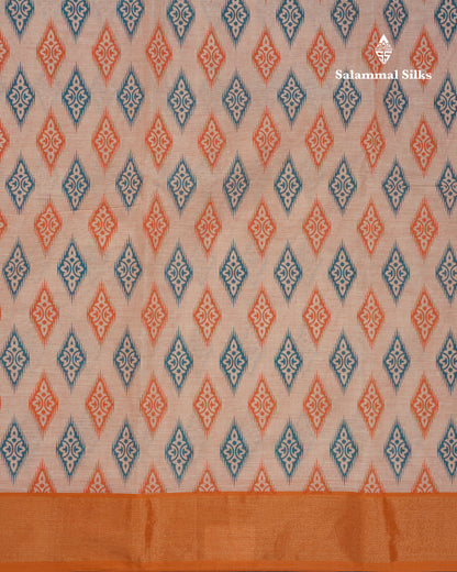 Pastel Blue Colour Printed Pure Cotton Saree With Ribbon Border