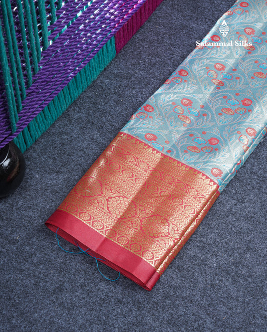 Semi Silk Pattu Pavadai Tissue (Pastel Blue) With Red Blouse 21"