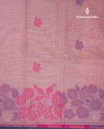 Beautiful Dark Peach Muga Cotton Saree With Contrast Maroon Blouse