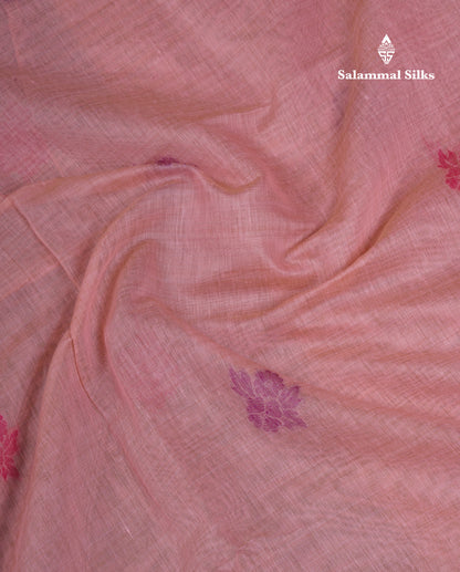 Beautiful Dark Peach Muga Cotton Saree With Contrast Maroon Blouse