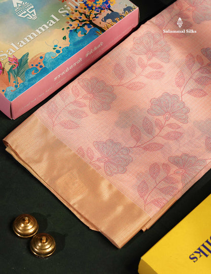 Beautiful Pastel Blue Kota Cotton Fancy Saree With Contrast Sandal Plain Border