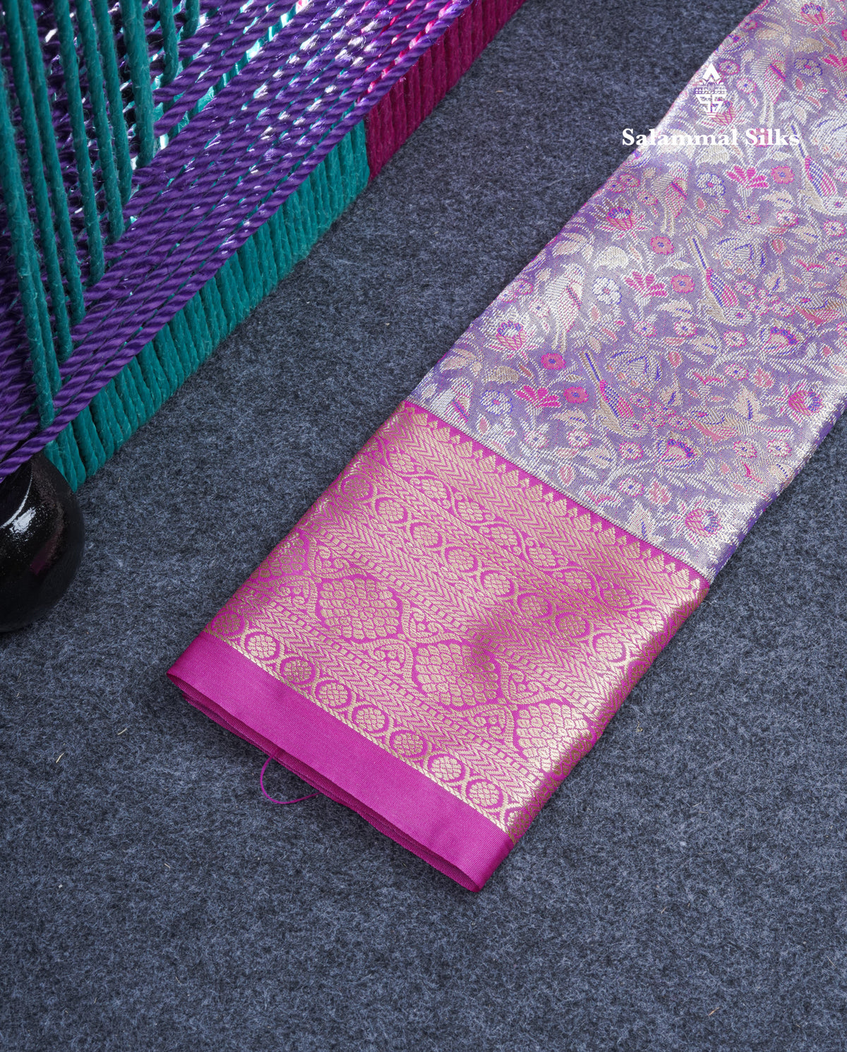 Semi Silk Pattu Pavadai Tissue ( Violet ) With Pink Blouse 22"