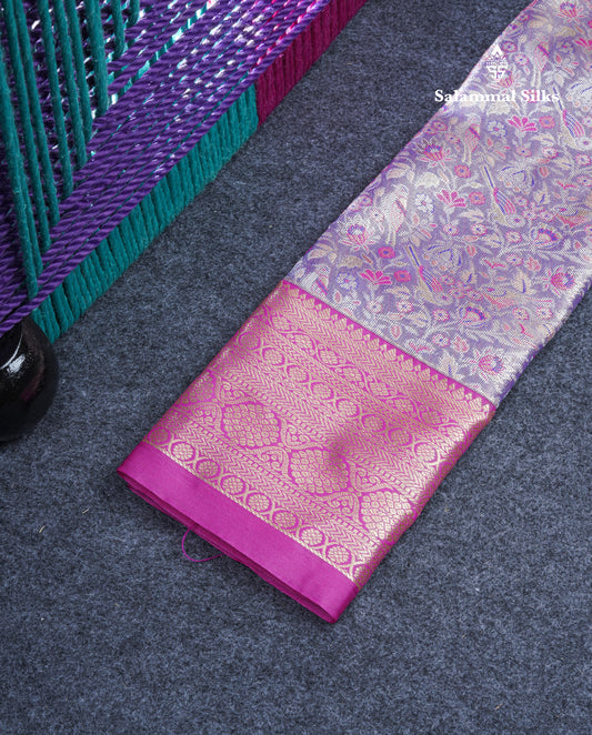 Semi Silk Pattu Pavadai Tissue ( Violet ) With Pink Blouse 22"