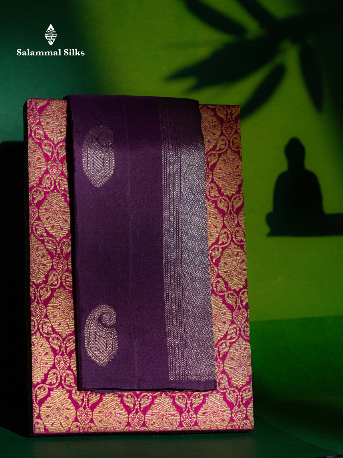 Beautiful Dark Purple Fancy Pure Kanjivaram Silk Saree With Contrast Bottle Green Blouse