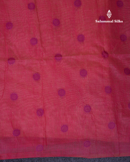 Beautiful Dark Peach Muga Cotton Saree With Contrast Maroon Blouse