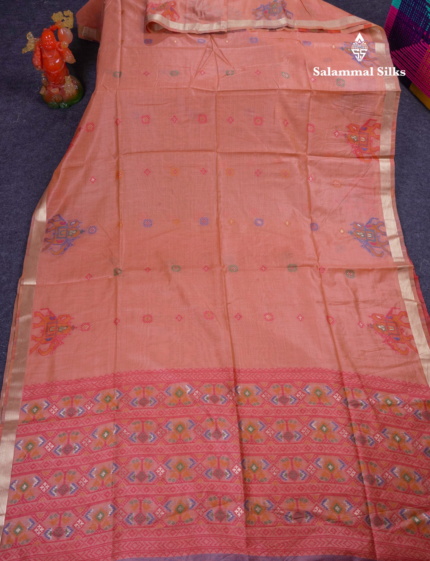 Beautiful Cream Sandal Meanakari Work Muga Cotton Saree With Contrast Brown Blouse