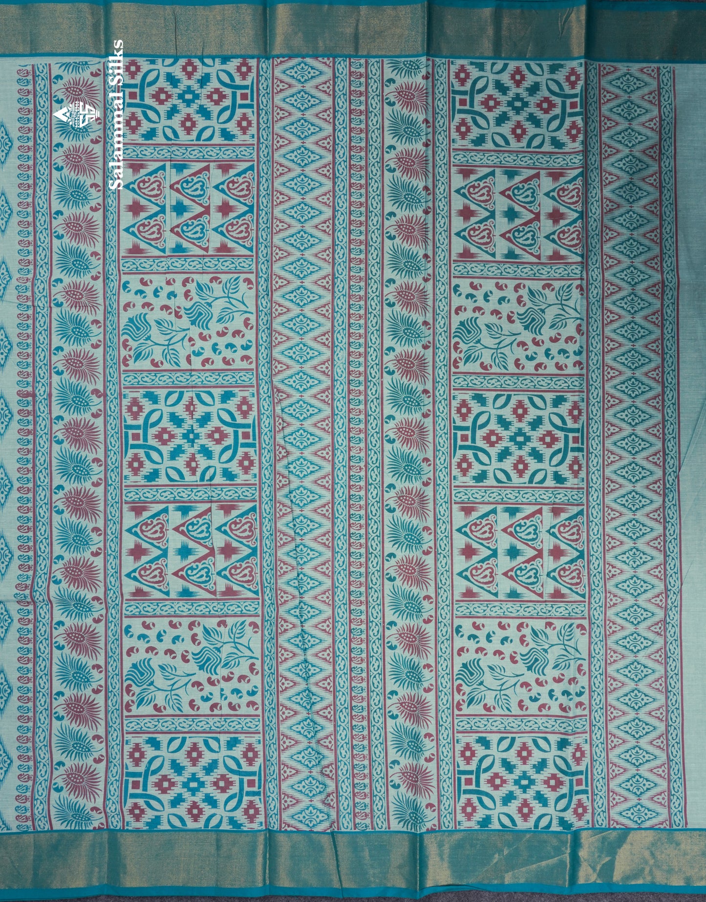 Pastel Blue Colour Printed Pure Cotton Saree With Ribbon Border