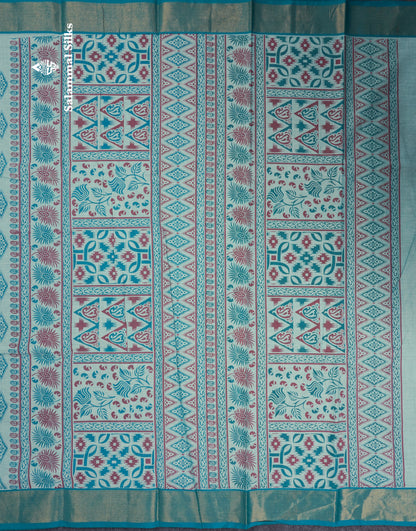 Pastel Blue Colour Printed Pure Cotton Saree With Ribbon Border