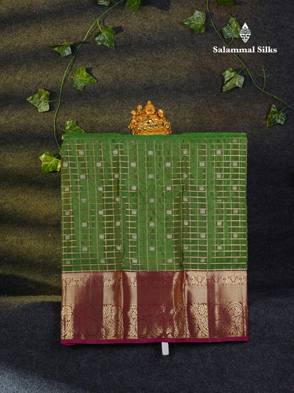 Beautiful Pure Silk Pattu Pavadai Small Checks (Dark Maroon) With Pink Blouse 27"