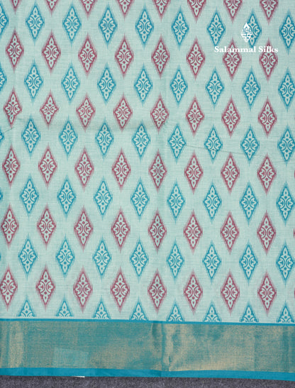 Pastel Blue Colour Printed Pure Cotton Saree With Ribbon Border