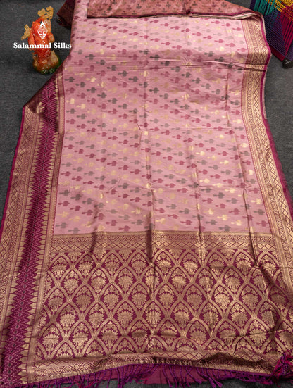Beautiful Blue Ekkat Design Semi Silk Saree With Contrast Violet Fancy Border