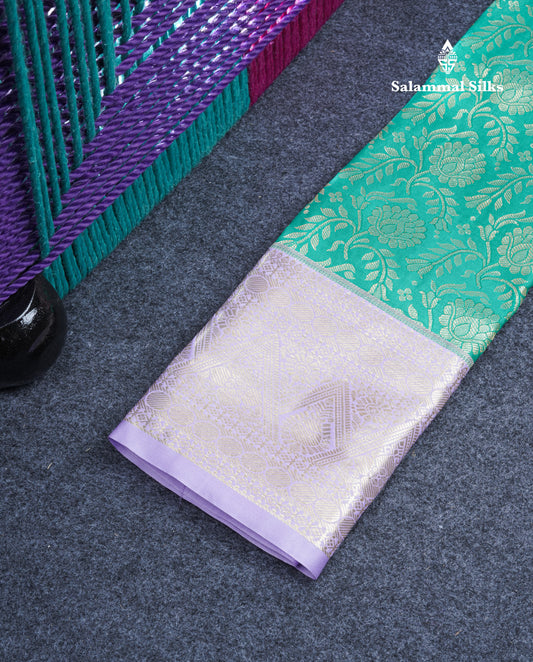 Semi Silk Pattu Pavadai ( Sapphire Green ) With Lavender Blouse 21"