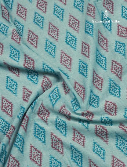 Pastel Blue Colour Printed Pure Cotton Saree With Ribbon Border