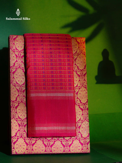 Beautiful Dual Tone Pinkish Red Pure Kanjivaram Silk Saree With Traditional Gap Border