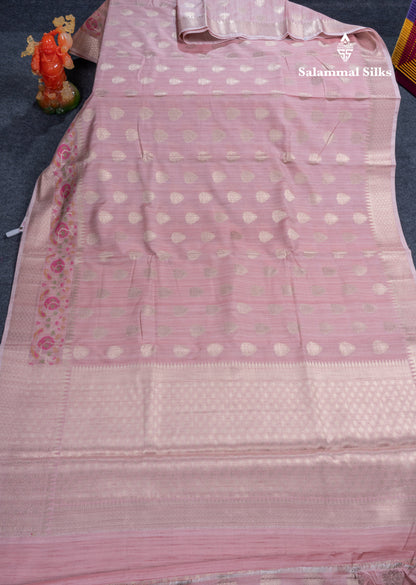 Baby Pink Semi Tussar Fancy Saree With Blouse
