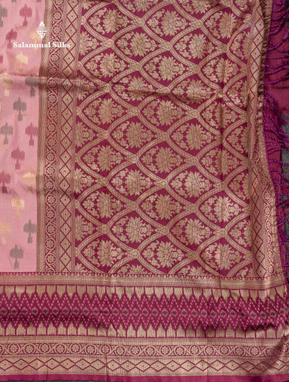 Beautiful Blue Ekkat Design Semi Silk Saree With Contrast Violet Fancy Border