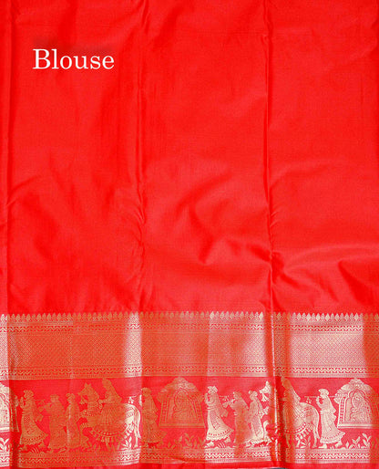Semi Silk Saree - Chilly Red Checks With Traditional Buttas Along With Evening Morning Pallakku Border