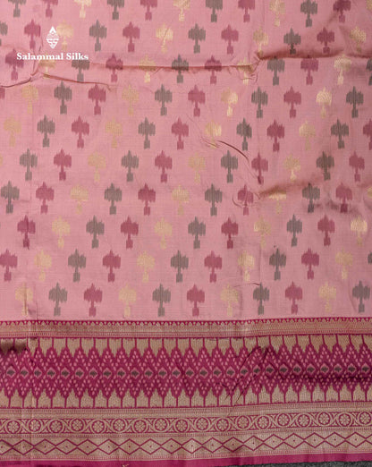Beautiful Blue Ekkat Design Semi Silk Saree With Contrast Violet Fancy Border