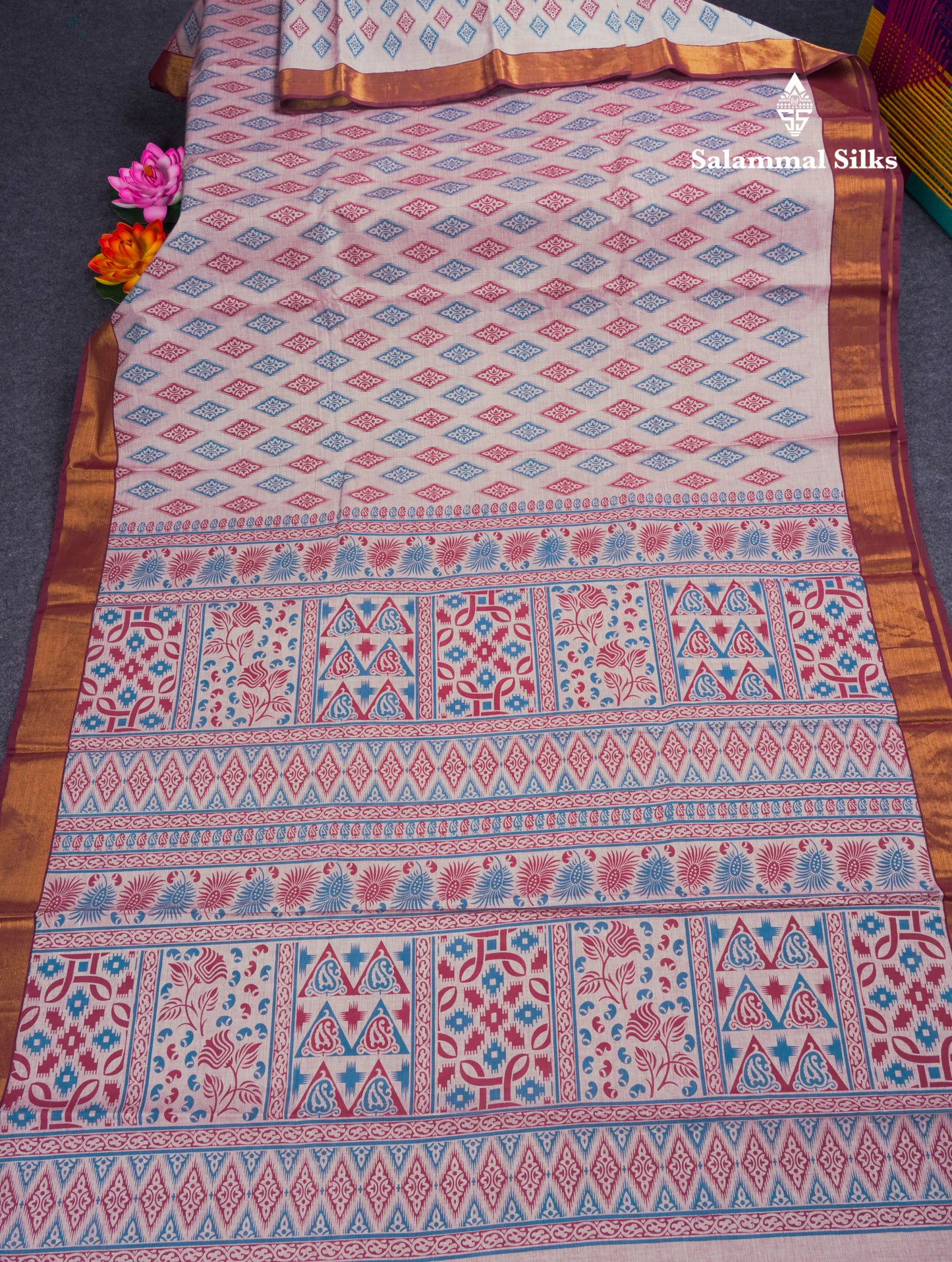 Pastel Blue Colour Printed Pure Cotton Saree With Ribbon Border