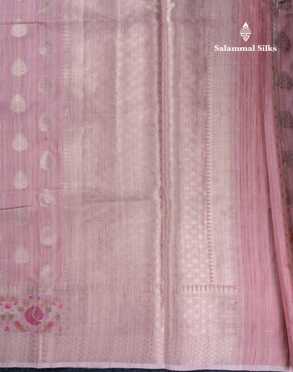 Baby Pink Semi Tussar Fancy Saree With Blouse
