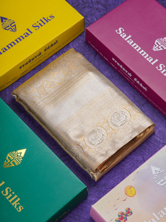 Dark Sandal Bridal Tissue Semi Silk Saree With Traditional Evening Morning Border