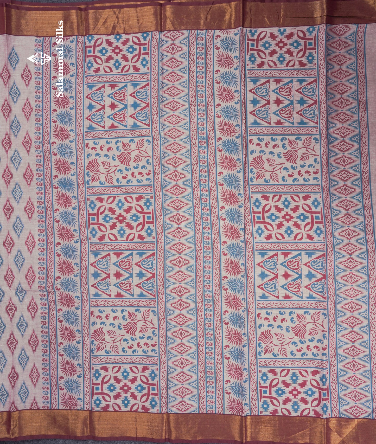 Pastel Blue Colour Printed Pure Cotton Saree With Ribbon Border