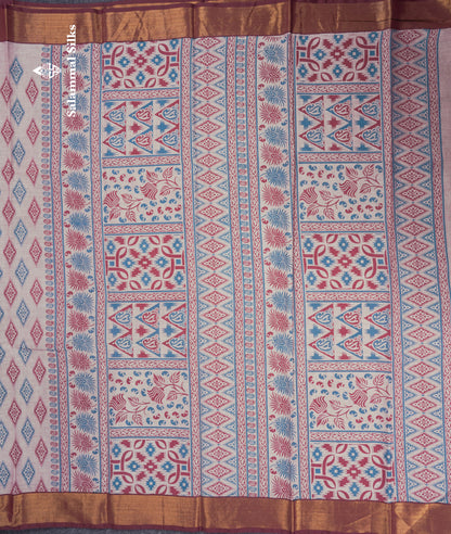 Pastel Blue Colour Printed Pure Cotton Saree With Ribbon Border