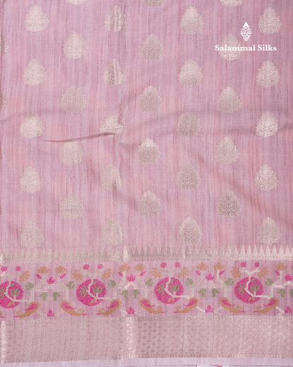 Baby Pink Semi Tussar Fancy Saree With Blouse