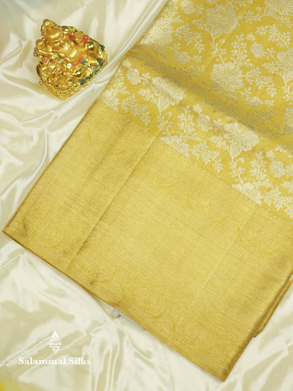 Beautiful Yellow Tissue Pure Kanjivaram Silk Saree (2G) Zari With Self Border