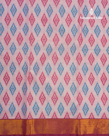 Pastel Blue Colour Printed Pure Cotton Saree With Ribbon Border