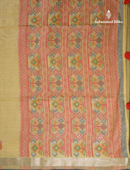 Beautiful Cream Sandal Meanakari Work Muga Cotton Saree With Contrast Brown Blouse