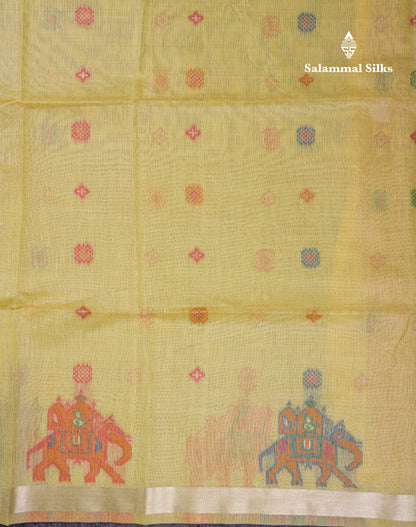 Beautiful Cream Sandal Meanakari Work Muga Cotton Saree With Contrast Brown Blouse
