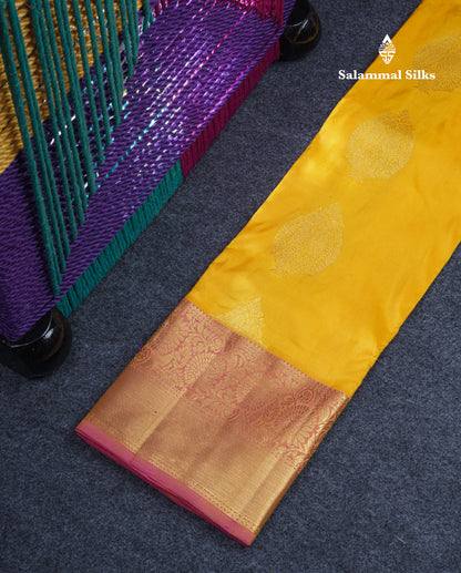 Pure Silk Pattu Pavadai (Mango Yellow) With Pink Blouse 27.5"