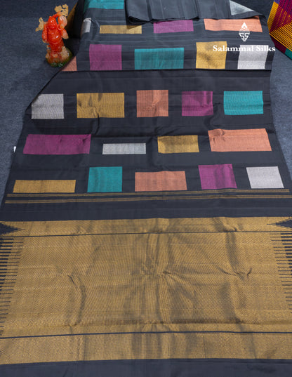 Beautiful Black Fancy Pure Kanjivaram Silk Saree With Self Blouse
