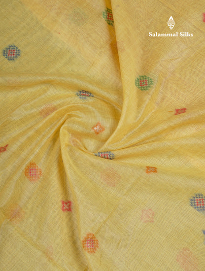 Beautiful Cream Sandal Meanakari Work Muga Cotton Saree With Contrast Brown Blouse