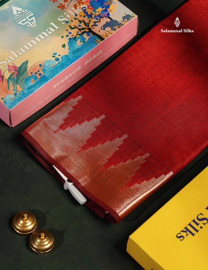 Cotton Mix - Maroon Plain Fancy Saree Along With Traditional Temple Border