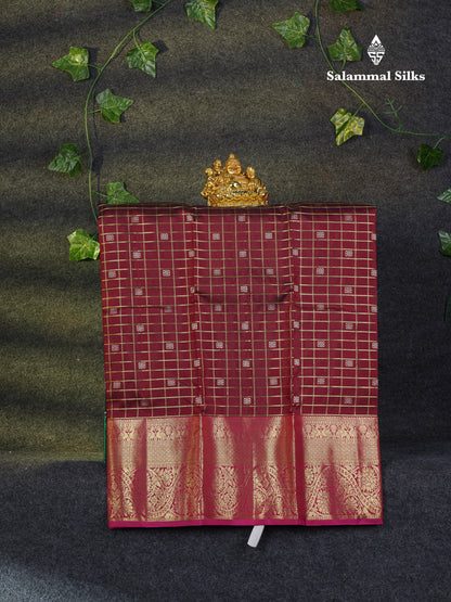 Beautiful Pure Silk Pattu Pavadai Small Checks (Dark Maroon) With Pink Blouse 27"