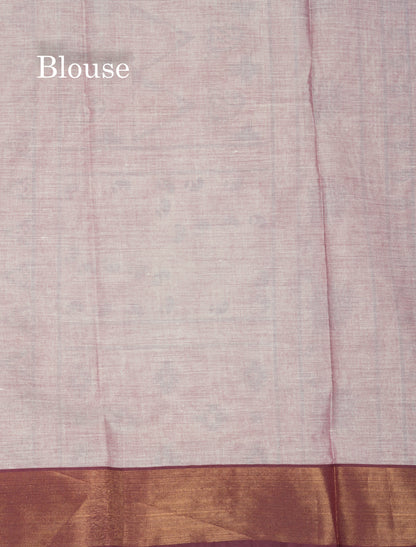 Pastel Blue Colour Printed Pure Cotton Saree With Ribbon Border