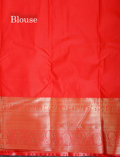 Semi Silk Saree - Chilly Red Small Checks With Butta Along With Traditional Evening Morning Border